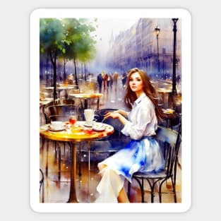 beauitful woman on parisian cafe Sticker